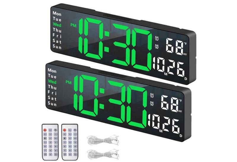 BlingBin Digitaluhr 13" LED Display Digital Wanduhr mit Fernbedienung, Timer & Countdown, (2er Set, 2-tlg., 2 Stück), Tischuhr Digital mit Datum, Woche, Temperatur für Wohnzimmer von BlingBin