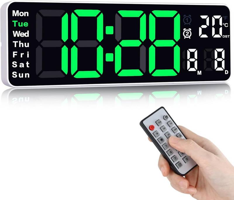 BlingBin Digitaluhr 13" Wanduhr LED Anzeige Alarm Wecker Uhr, (1er Set, 1-tlg), Timing- und Countdown, Tischuhr Digital mit Datum von BlingBin
