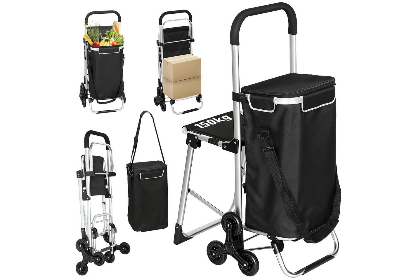 BlingBin Einkaufstrolley Treppensteiger 40L Oxford-Tasche, Trolly Einkaufswagen Klappbar, 40 l, 3-Rad-Design, Kühlfach, Aluminiumrahmen, Wasserdicht von BlingBin