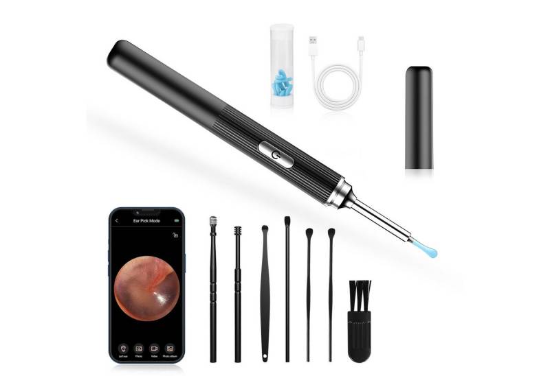 BlingBin Elektrischer Ohrenreiniger Elektrischer Ohrreiniger mit 1080p Kamera, 14-teiliges Set, 1er Set 14-tlg., Ohrlöffelabdeckungen*4 und traditionelle Ohrpflege-Kits*6, 1080P HD Kamera mit 6 LED-Lichtern – klare Echtzeit-Bilder von BlingBin