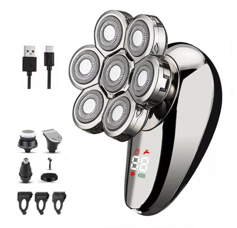 BlingBin Elektrorasierer Glatzen Rasierer Herren Elektrisch, 5IN1 LED Kopfrasierer für Glatze, EasyClean, Aufsätze: 8, 1 Stück, Wiederaufladbarer USB, IPX7 Wasserdichter, Zeitsparende Reinigung von BlingBin