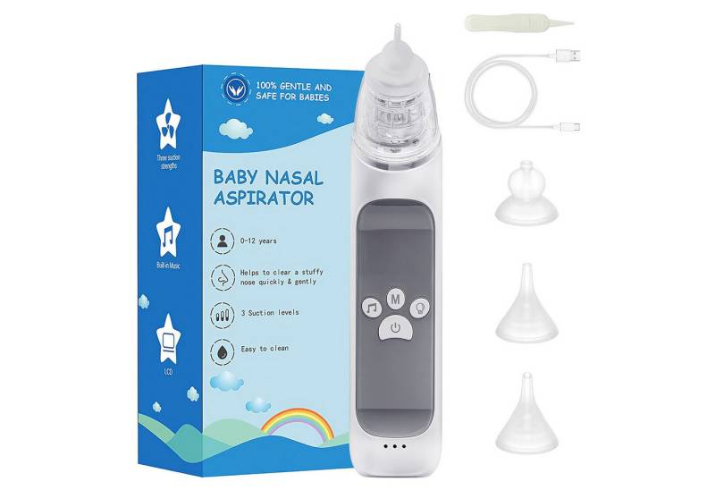 BlingBin Nasensauger Baby Elektrisch Nasensauger, 3 Saugstufen, mit Lichtern & Musikstücken, 1er Set 1-tlg., mit 3 wiederverwendbaren Spitzen aus Silikon, Anti-Rückfluss Nasensauger Staubsauger mit Musik und Licht für Babys von BlingBin