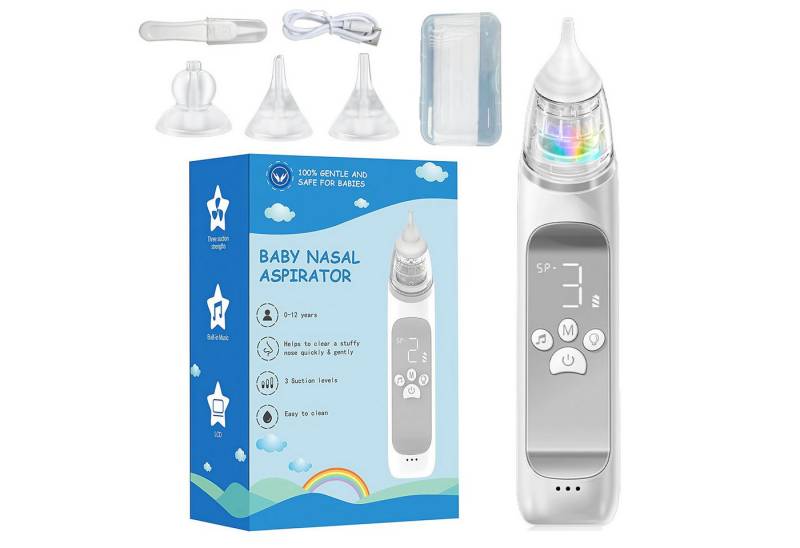 BlingBin Nasensauger Nasenreiniger Wiederaufladbar mit Musik & Licht, 3 Silikonspitzen, 1er Set 1-tlg., 1 Stück, Baby Nasensauger mit 3 Saugstufen für Neugeborene/Kleinkinder von BlingBin