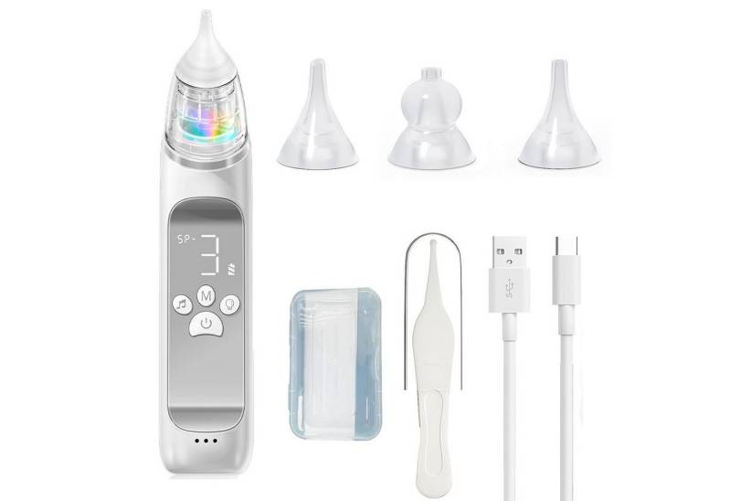 BlingBin Nasensauger Wiederaufladbar Nasenreiniger mit Musik, Licht und 3 Silikonspitzen, 1er Set 1-tlg., 1 Stück, Baby Nasensauger mit 3 Saugstufen für Neugeborene/Kleinkinder von BlingBin