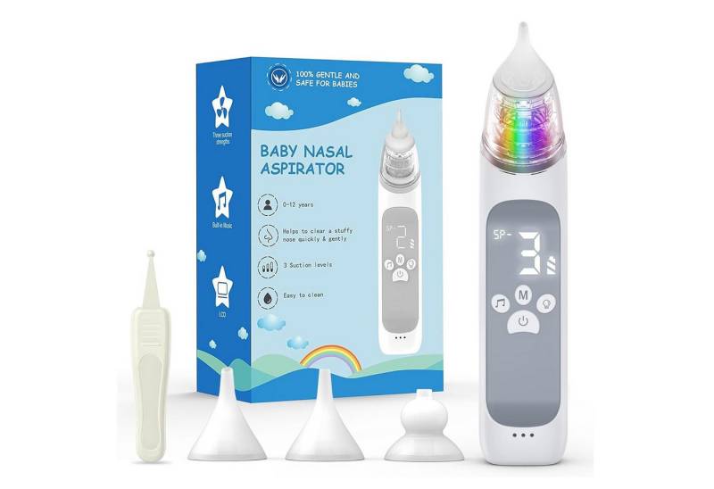 BlingBin Nasensauger elektrisch,3 Saugstufen Baby Nasensauger mit 3 Silikondüsen, 1er Set 7-tlg., Automatisch Nasenreiniger, für Neugeborene mit Musik und Licht Beruhigungsfunktion von BlingBin