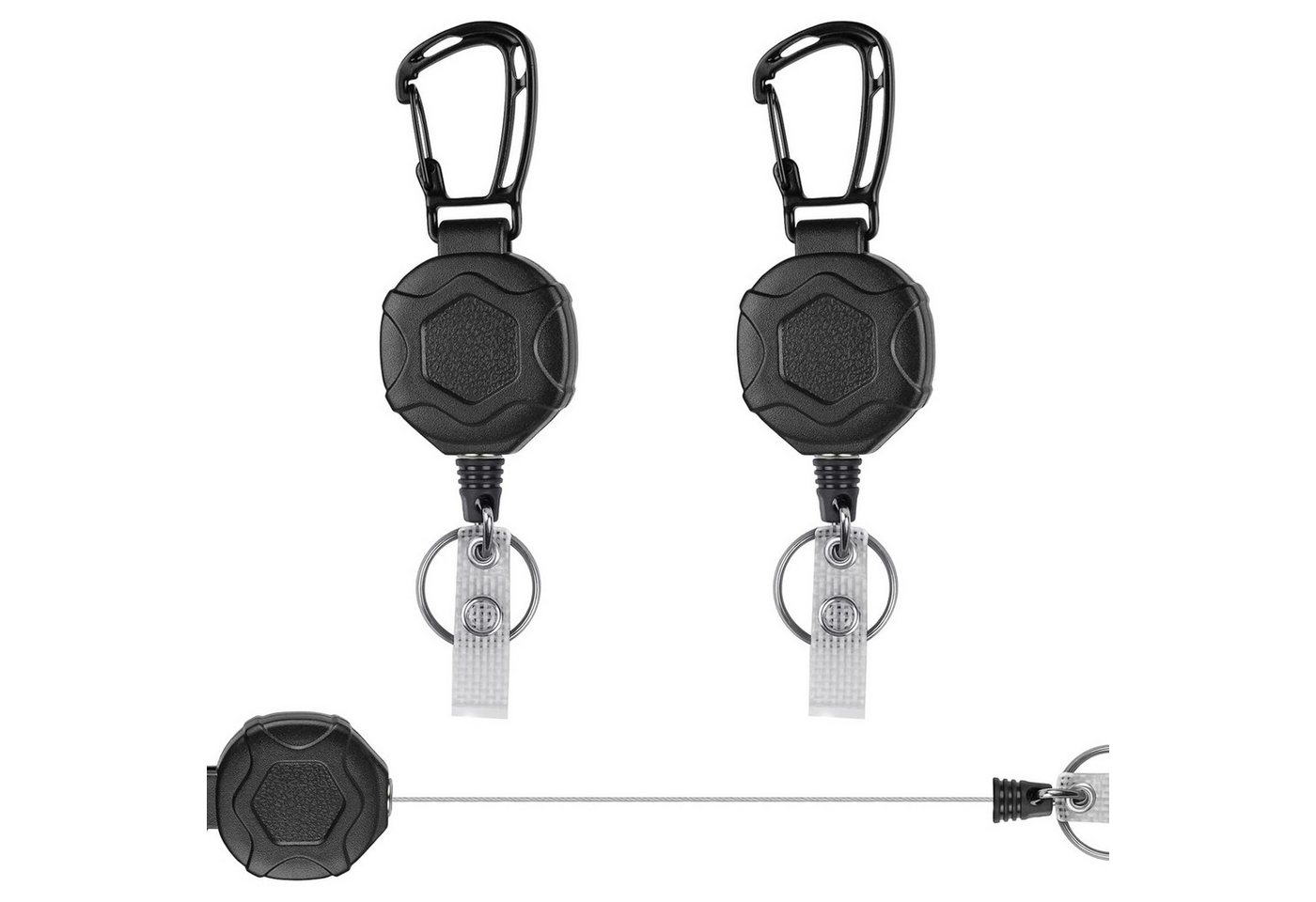 BlingBin Schlüsselanhänger Einziehbarer Schlüsselanhänger Schlüssel, Ausziehbar Schlüsselband (2er Set, 2-tlg., mit 70cm Stahlseil und Karabinerhaken), Karabinerhaken Schlüsselring-Set für Kartenhalter,Gürtelclip,Schlüssel von BlingBin