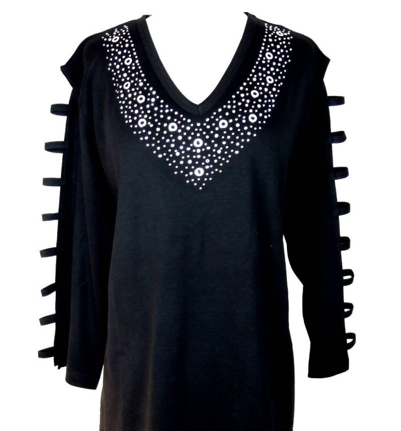 A-Line Tunika Hand Verschönert Leiter Ärmel Top Mit Kristall Strass Silbernen Ösen Und Nieten Ausschnitt Größen S Bis 3x A-Line Tunika Hand Verschönert Leiter Ärmel Top Mit Kristall Strass Silbernen Ösen Und Nieten Ausschnitt Größen S Bis 3x von BlingBlingFashions