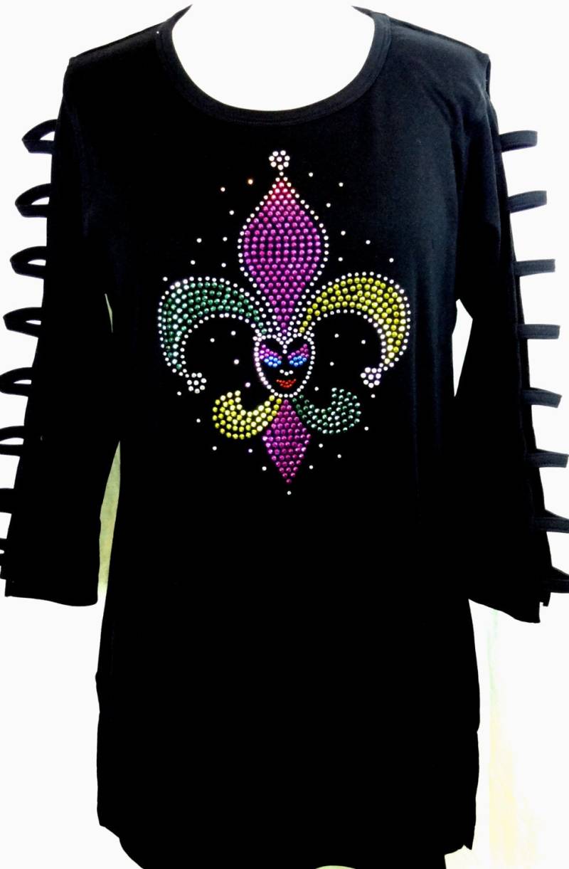 Hand Verzierte A-Linie Tunika Top Strass Karneval Jester Fleur Erhältlich Größen S Bis Größe 3x Hand Verzierte A-Linie Tunika Top Strass Karneval Jester Fleur Erhältlich Größen S Bis Größe 3x von BlingBlingFashions