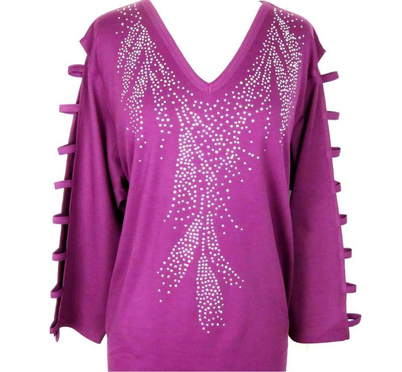 Handverschönert A-Linie Leiter Ärmel Tunika All Crystal & Schillernd Strass Kaskading Wasserfall Spray Größen Klein Bis Größe 3x von BlingBlingFashions