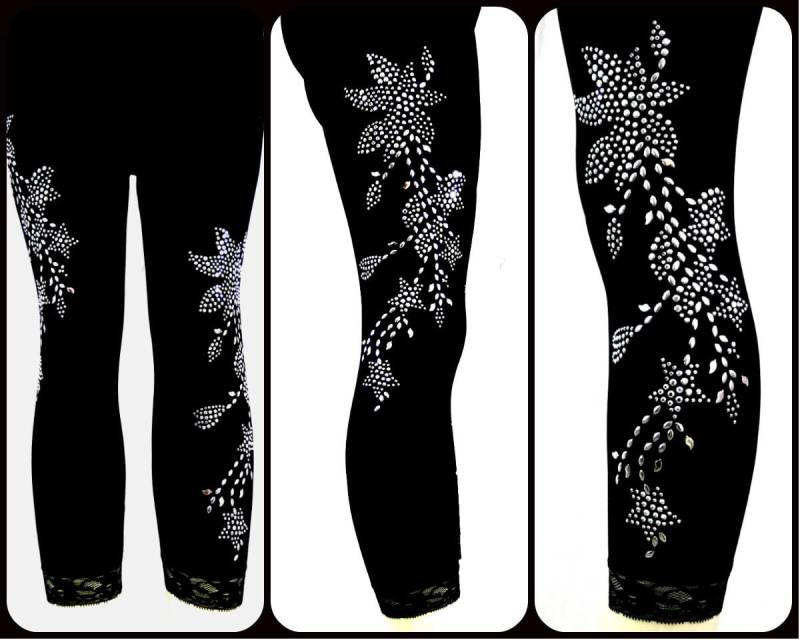 Normale Größe Capri Länge Leggings Verzierung Strass & Silber Ohrstecker Floral Design Normale Größe Capri Länge Leggings Verzierung Strass & Silber Ohrstecker Floral Design von BlingBlingFashions