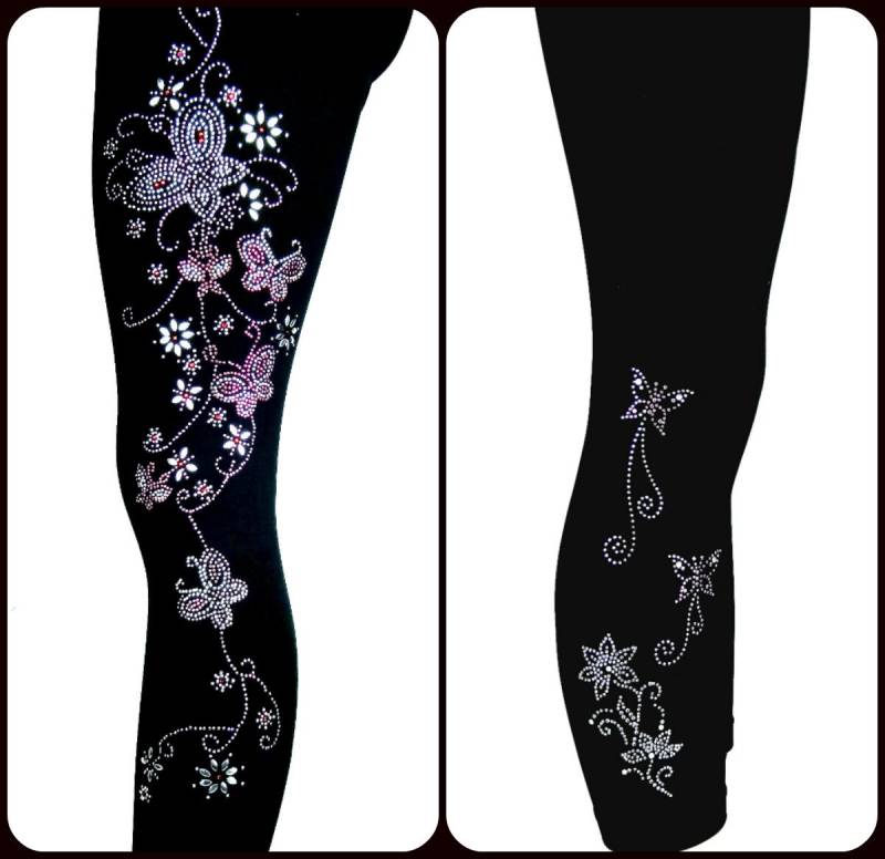 Normale Größe Volle Länge Leggings Verschönert Rosa Schmetterling Floral Design Normale Größe Volle Länge Leggings Verschönert Rosa Schmetterling Floral Design von BlingBlingFashions