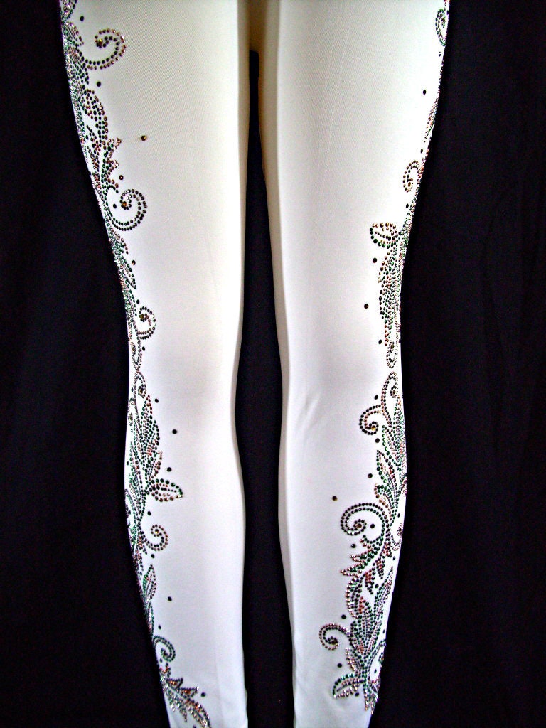 Normale Größe Volle Länge Leggings Verzierung Strass & Ohrstecker Herbstfarbenes Blätter Design von BlingBlingFashions
