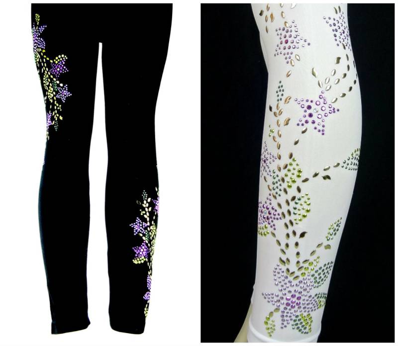 Normale Größe Volle Länge Leggings Verzierung Strass & Ohrstecker Lila Stern Blume Design Normale Größe Volle Länge Leggings Verzierung Strass & Ohrstecker Lila Stern Blume Design von BlingBlingFashions