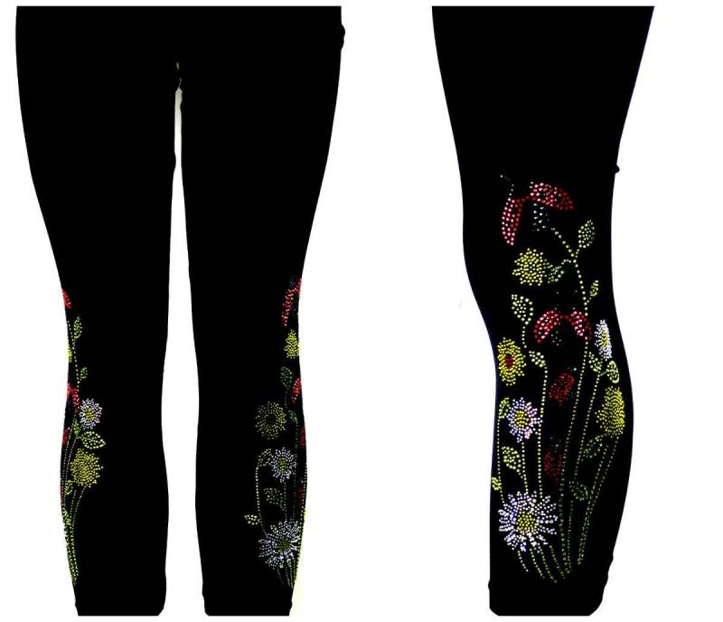 Plus Größe Capri Länge Leggings Verziert Alle Strass Marienkäfer Blumenmuster von BlingBlingFashions