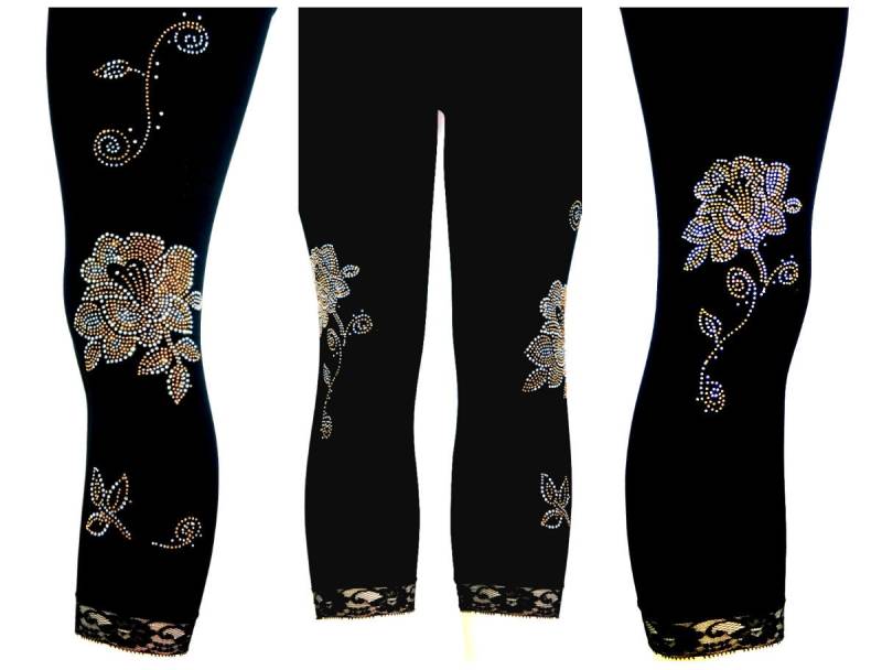 Plus Größe Capri Länge Leggings Verziert Gold Gelb & Kristall Strass Rosen Design Plus Größe Capri Länge Leggings Verziert Gold Gelb & Kristall Strass Rosen Design von BlingBlingFashions