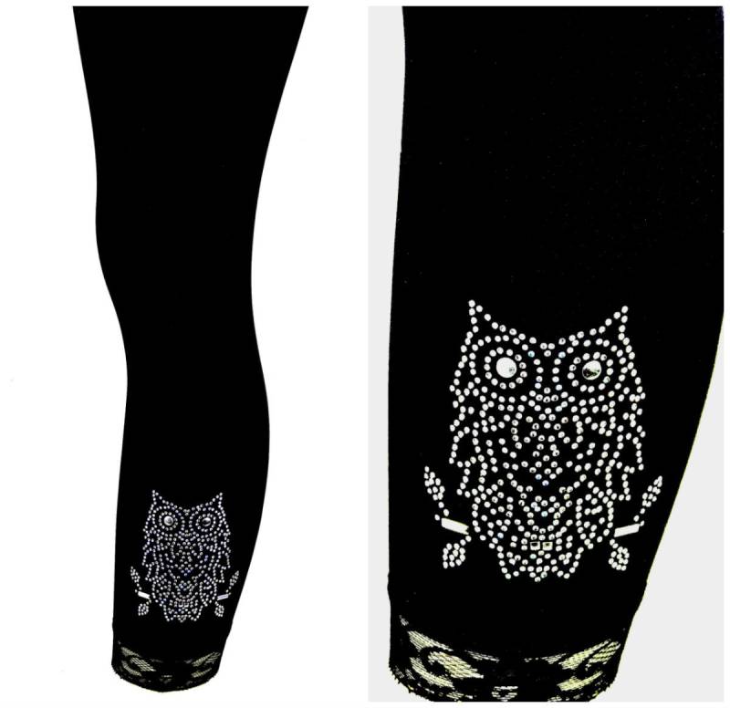 Plus Größe Capri Länge Leggings Verziert Irisierenden Strass & Crystal Eulen Design Plus Größe Capri Länge Leggings Verziert Irisierenden Strass & Crystal Eulen Design von BlingBlingFashions
