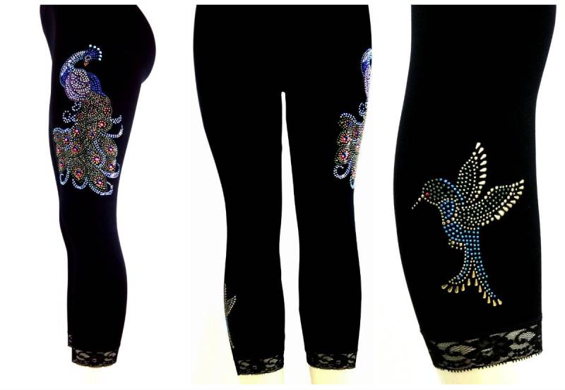 Plus Größe Capri Länge Leggings Verziert Strass Pfau Kolibri Design Plus Größe Capri Länge Leggings Verziert Strass Pfau Kolibri Design von BlingBlingFashions