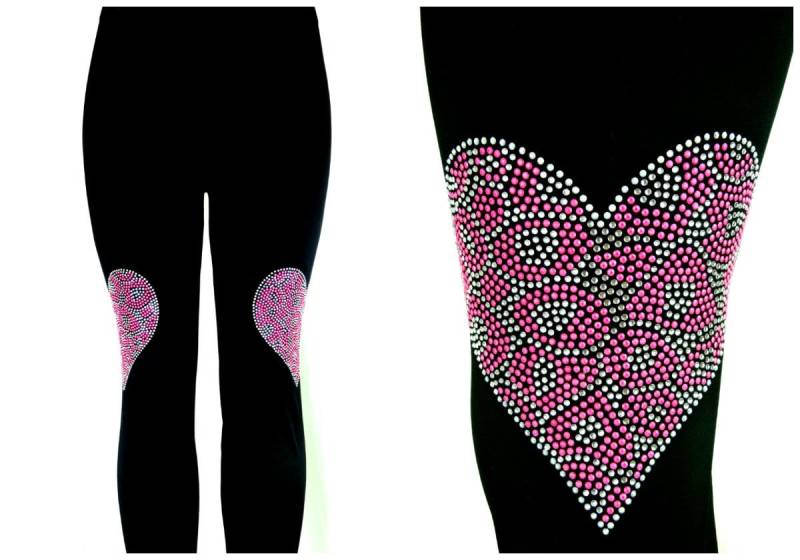 Plus Größe Capri Länge Strass in Rosa & Crystal Leopard Katze Druck Herzen Design Plus Größe Capri Länge Strass in Rosa & Crystal Leopard Katze Druck Herzen Design von BlingBlingFashions