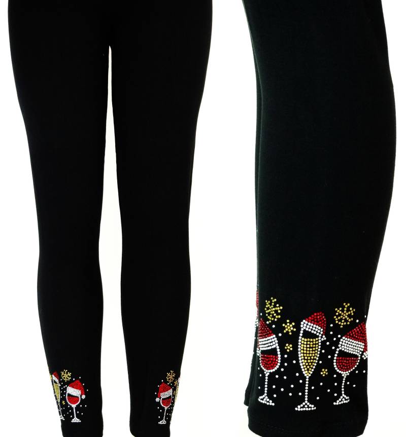 Plus Größe Ganzkörper-Leggings Verziert Alle Strass Weihnachtsmütze Mit Gold Schneeflocken Weihnachten Neujahr Cocktails von BlingBlingFashions