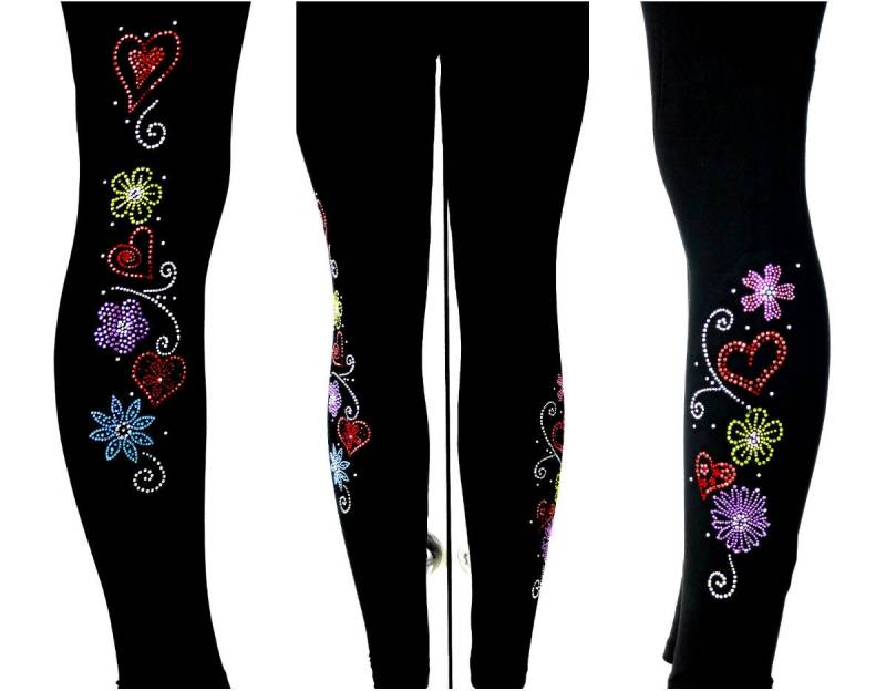 Plus Größe in Voller Länge Leggings Verziert, Strass Und Glänzende Herzen Multi-Farbigen Blumen Zum Valentinstag-Design Plus Größe in Voller Länge Leggings Verziert, Strass Und Glänzende Herzen Multi-Farbigen Blumen Zum Valentinstag-Design von BlingBlingFashions