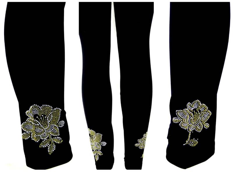 Plus Größe in Voller Länge Leggings Verziert Strass Gelb Texas Rosen Design von BlingBlingFashions