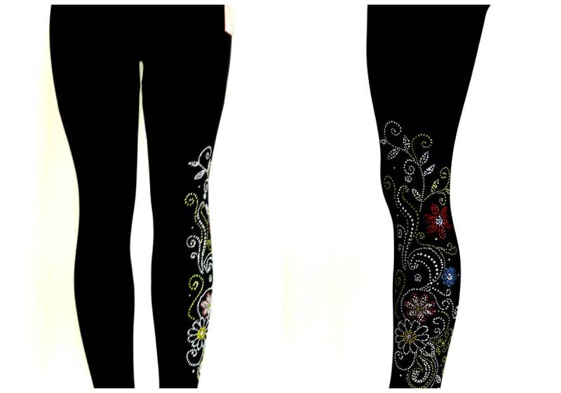 Plus Größe in Voller Länge Leggings Verziert Strass Ostern Frühling Daisy Blume Blumen Design von BlingBlingFashions
