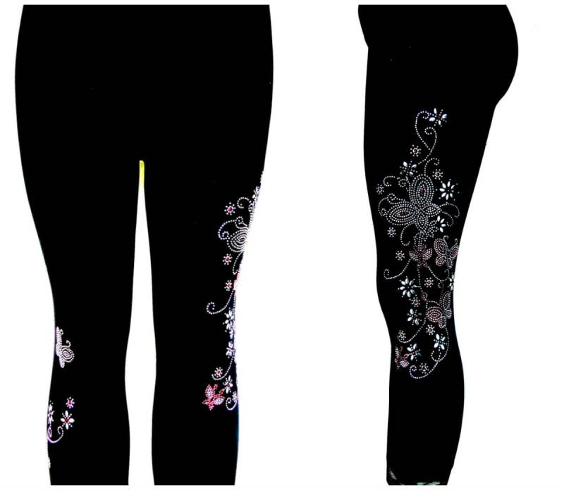 Plus Size Capri Länge Leggings Verzierung Strass Rosa Schmetterling Floral Design Plus Size Capri Länge Leggings Verzierung Strass Rosa Schmetterling Floral Design von BlingBlingFashions
