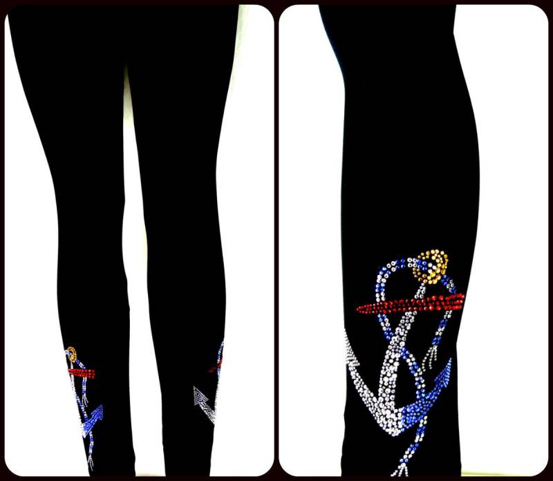 Plus Size Capri Länge Leggings Verzierung Strass & Ohrstecker Booting Yacht Anker Design Plus Size Capri Länge Leggings Verzierung Strass & Ohrstecker Booting Yacht Anker Design von BlingBlingFashions