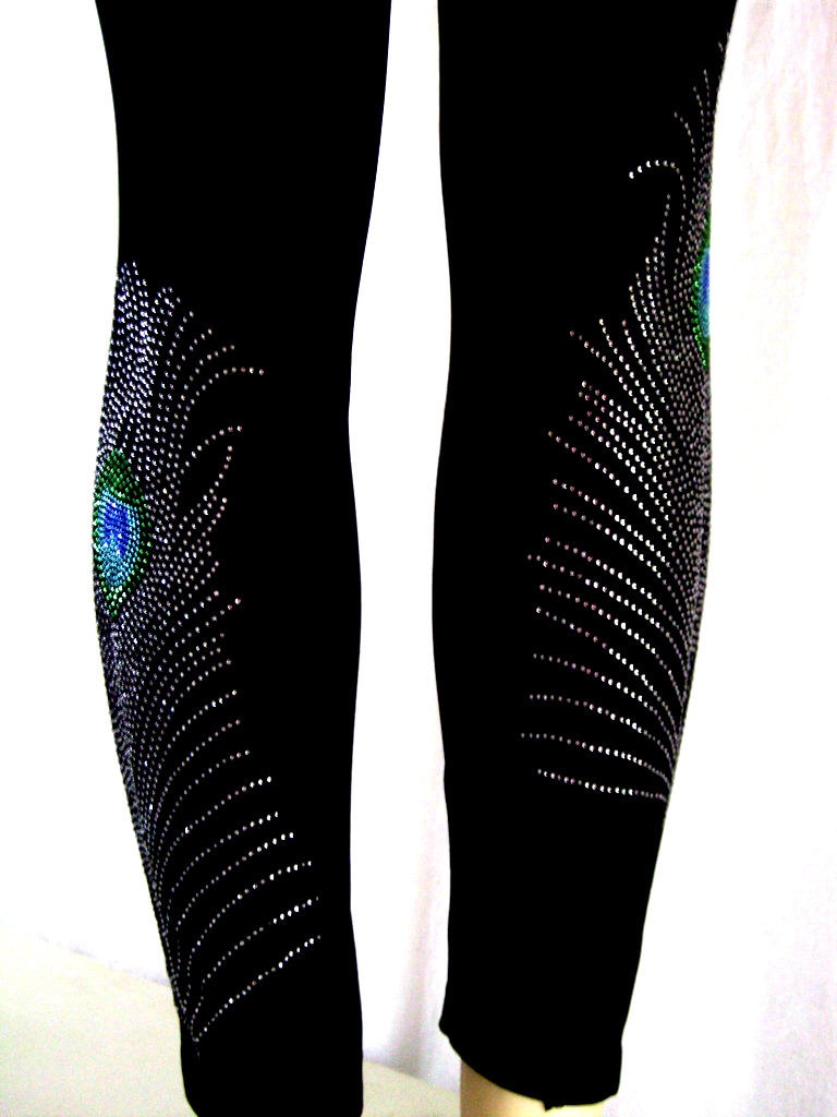 Plus Size Leggings Strass Pfauenfeder Design Plus Size Leggings Strass Pfauenfeder Design von BlingBlingFashions