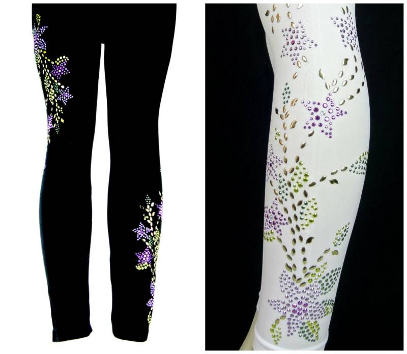 Plus Size Leggings Strass & Ohrstecker Lila Stern Blumen Design Plus Size Leggings Strass & Ohrstecker Lila Stern Blumen Design von BlingBlingFashions