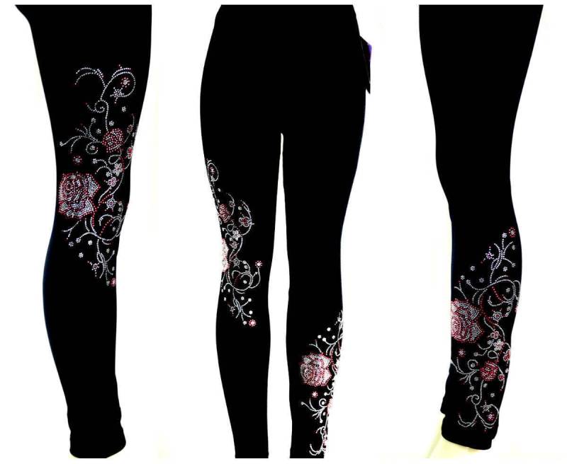 Plus Size Leggings Verschönert Strass Strass-Trailing Pink & Crystal Roses & Vines Design Plus Size Leggings Verschönert Strass Strass-Trailing Pink & Crystal Roses & Vines Design von BlingBlingFashions