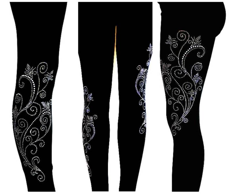 Plus Size Leggings Verziert Strass Kristall & Ab Aurora Borealis Steine Fancy Swirl Design Plus Size Leggings Verziert Strass Kristall & Ab Aurora Borealis Steine Fancy Swirl Design von BlingBlingFashions