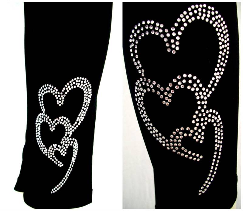 Plus Size Leggings Verzierte Strass-Strass-Herz-Trio-Design von BlingBlingFashions
