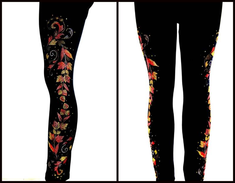 Plus Size Leggings Verzierung Strass Herbst Blätter Vine Design Plus Size Leggings Verzierung Strass Herbst Blätter Vine Design von BlingBlingFashions