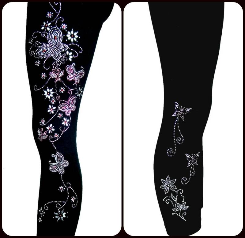 Plus Size Leggings in Voller Länge Verschönert Rosa Schmetterling Florales Design von BlingBlingFashions