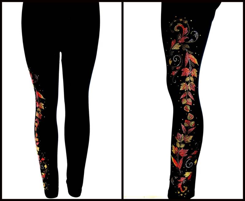 Plus Size Leggings in Voller Länge Verschönert Strass Herbst Blätter Vine Design Plus Size Leggings in Voller Länge Verschönert Strass Herbst Blätter Vine Design von BlingBlingFashions