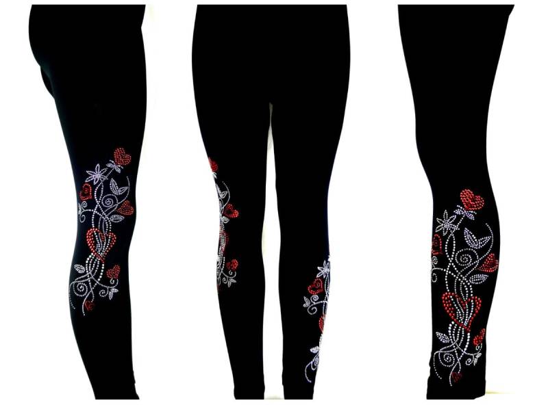 Plus Size Volle Länge Leggings Verzierung Strass Rot Herz Wirbel Design Plus Size Volle Länge Leggings Verzierung Strass Rot Herz Wirbel Design von BlingBlingFashions