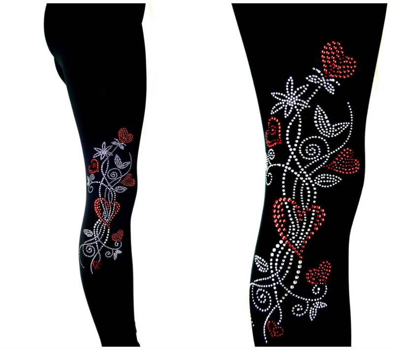 Plus Size Volle Länge Leggings Verzierung Strass Rot Herz Wirbel Design Plus Size Volle Länge Leggings Verzierung Strass Rot Herz Wirbel Design von BlingBlingFashions