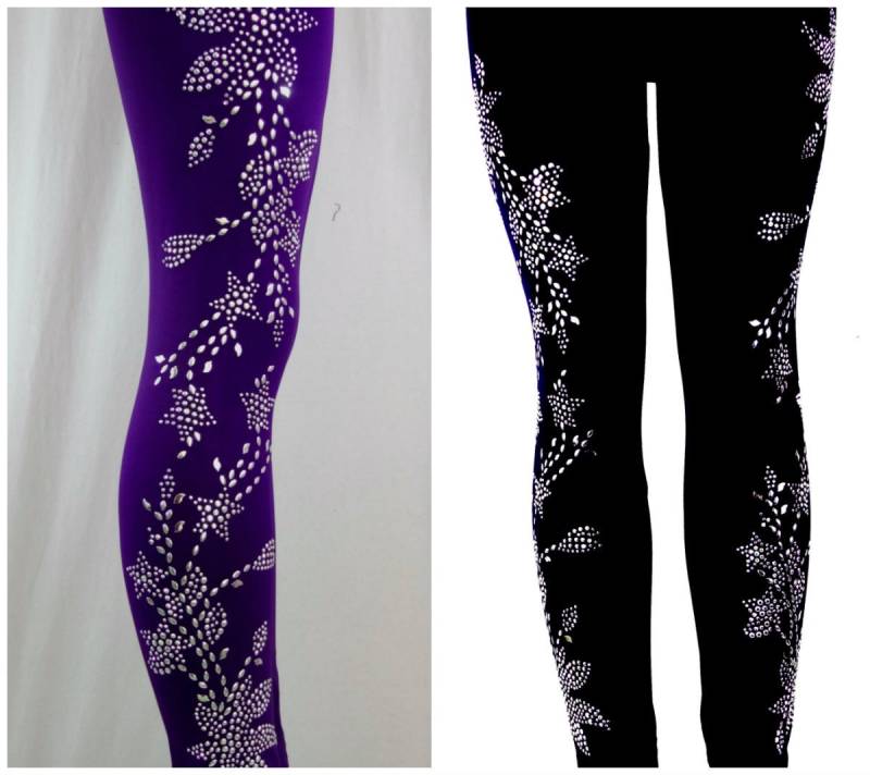 Plus Size in Voller Länge Leggings Verschönert Strass & Niet Silber Floral Design von BlingBlingFashions