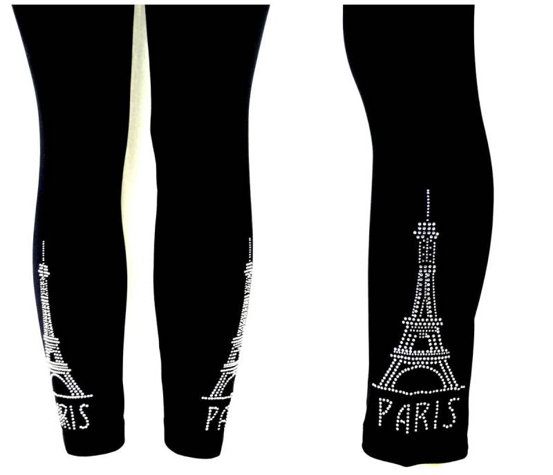 Regelmäßige Größe Capri Länge Leggings Verziert Kristall Klar Strass Eiffelturm Paris Design von BlingBlingFashions