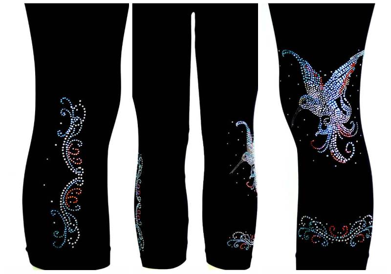 Regelmäßige Größe Capri Länge Leggings Verziert Strass Frühling-Ostern-Kolibri-Wirbel-Design Regelmäßige Größe Capri Länge Leggings Verziert Strass Frühling-Ostern-Kolibri-Wirbel-Design von BlingBlingFashions