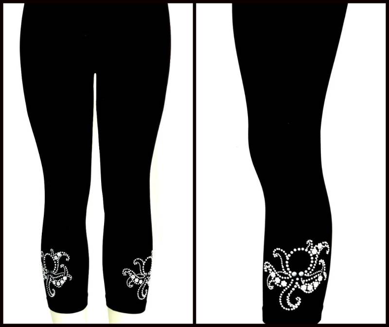 Regelmäßige Größe Capri Länge Leggings Verziert Strass Perlmutt Octopus Design Regelmäßige Größe Capri Länge Leggings Verziert Strass Perlmutt Octopus Design von BlingBlingFashions
