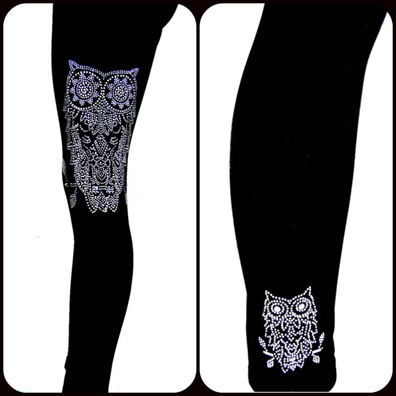Regelmäßige Größe in Voller Länge Leggings Verziert, Irisierenden Strass & Crystal Eulen-Design Regelmäßige Größe in Voller Länge Leggings Verziert, Irisierenden Strass & Crystal Eulen-Design von BlingBlingFashions