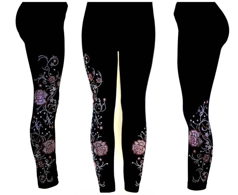 Regelmäßige Größe in Voller Länge Leggings Verziert Strass Trailing Rosa & Kristall Rosen Und Ranken-Design Regelmäßige Größe in Voller Länge Leggings Verziert Strass Trailing Rosa & Kristall Rosen Und Ranken-Design von BlingBlingFashions