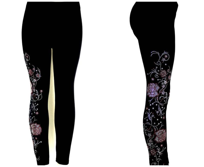 Regelmäßige Größe in Voller Länge Leggings Verziert Strass Trailing Rosa & Kristall Rosen Und Ranken-Design Regelmäßige Größe in Voller Länge Leggings Verziert Strass Trailing Rosa & Kristall Rosen Und Ranken-Design von BlingBlingFashions