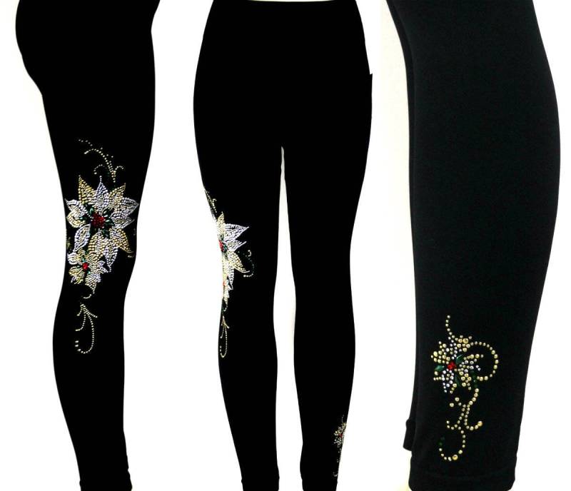 Regular Size Ganzlange Leggings Holiday Poinsettias Design Verschönert Mit Strasssteinen Und Silber & Gold Ohrsteckern Regular Size Ganzlange Leggings Holiday Poinsettias Design Verschönert Mit Strasssteinen Und Silber & Gold Ohrsteckern von BlingBlingFashions