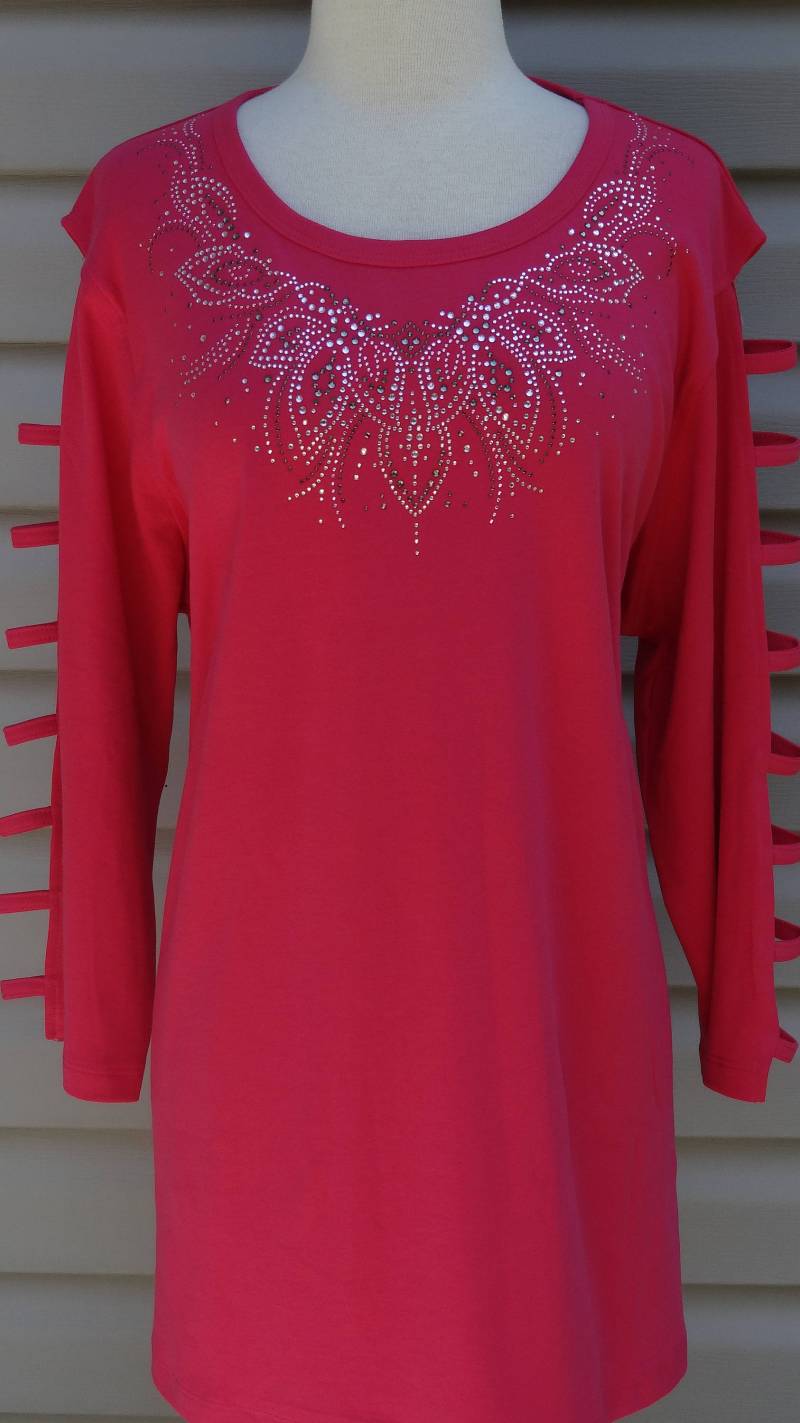 Sale 1x Handverschönerte A-Linie Tunika Leiter Hülle Top Jeweled Pink & Grau Strass Schmuck Blätter Ausschnitt Offen S53 Sale 1x Handverschönerte A-Linie Tunika Leiter Hülle Top Jeweled Pink & Grau Strass Schmuck Blätter Ausschnitt Offen S53 von BlingBlingFashions