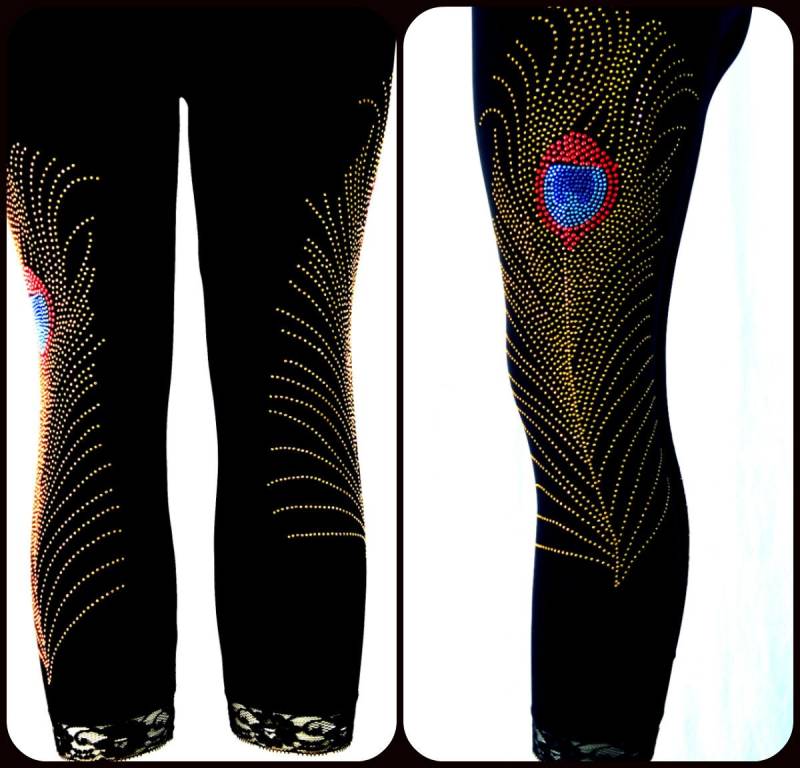 Sale Plus Size Schwarze Capri Länge Spitzen Manschetten Leggings Verzierung Gold Ohrstecker Pfauenfeder Mit A Rot Und Blau Auge Design D1 Sale Plus Size Schwarze Capri Länge Spitzen Manschetten Leggings Verzierung Gold Ohrstecker Pfauenfeder Mit A Rot Und Blau Auge Design D1 von BlingBlingFashions