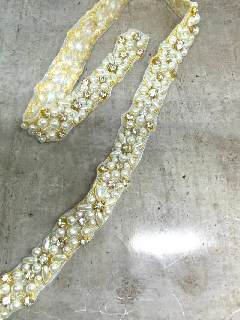 Perle Strass Applikation Kristall-Braut-Hochzeits-Kleid-Gürtel-Trim von BlingGardenCraft