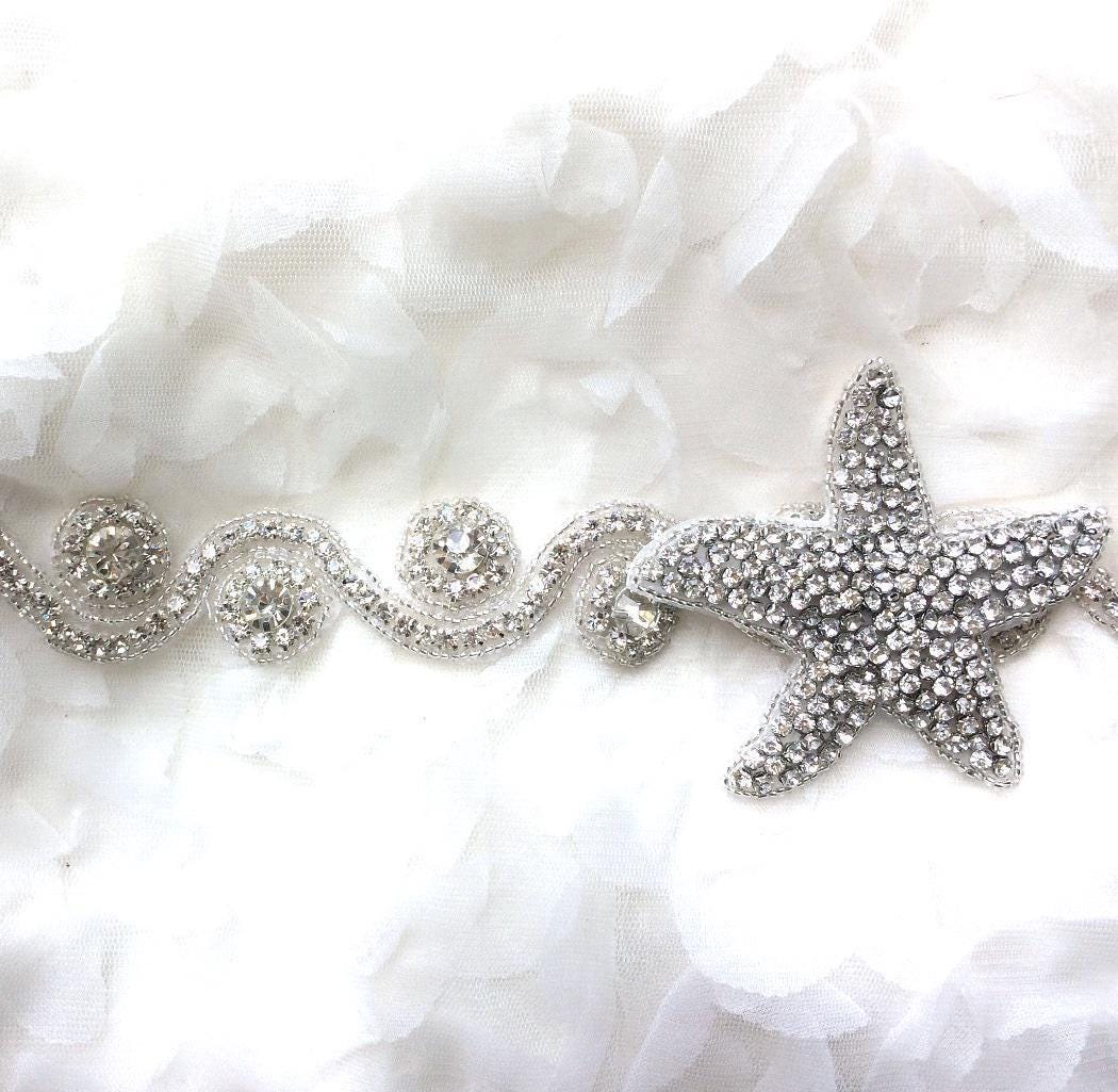 Seestern Applikationsgürtel, Bügelgürtel, Applikationsbesatz, Strass Strandhochzeiten Schärpe, Stern Applikation von BlingGardenCraft
